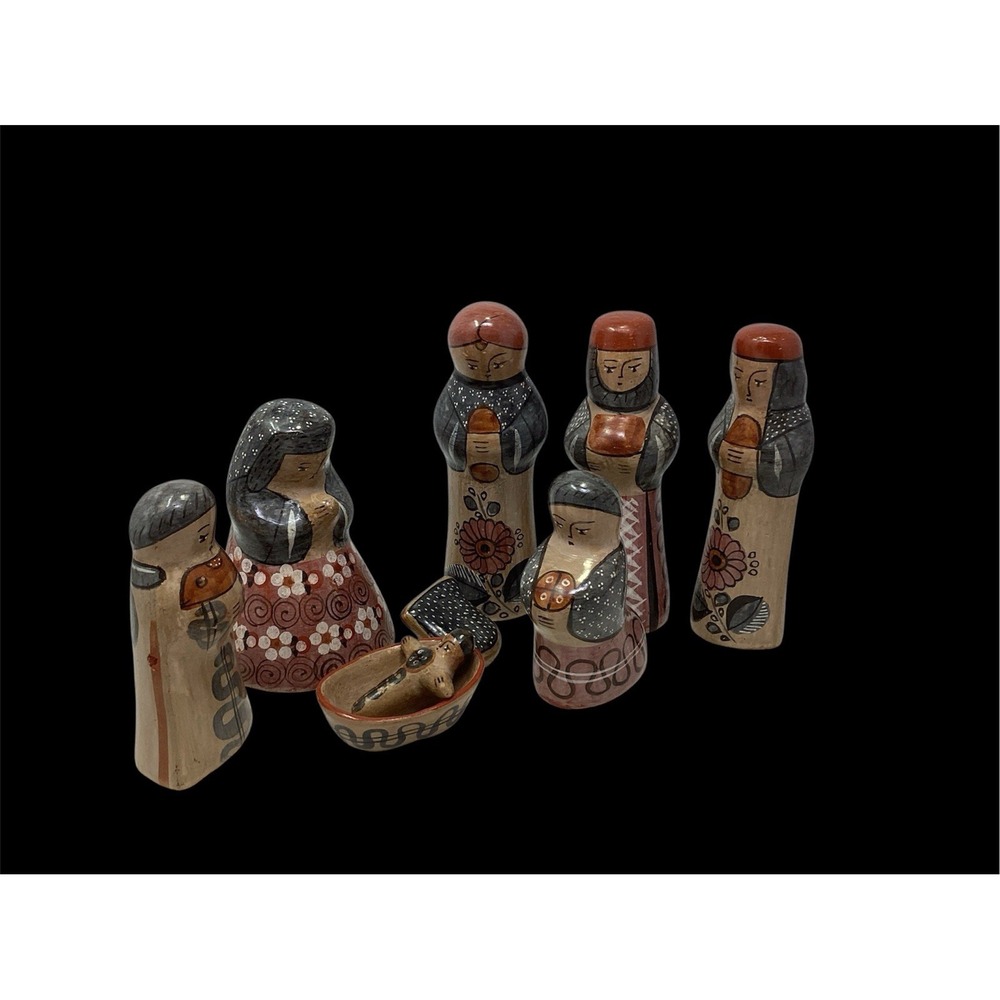 Vtg Tonala Mexican Ceramic Hand Painted Earth Tone Folk Art Holy (9)Nativity Set